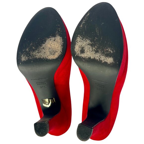 Dolce & Gabbana Red Suede Platform Heels 37.5 COA - Picture 9 of 9
